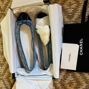 Chanel denim quilted flats